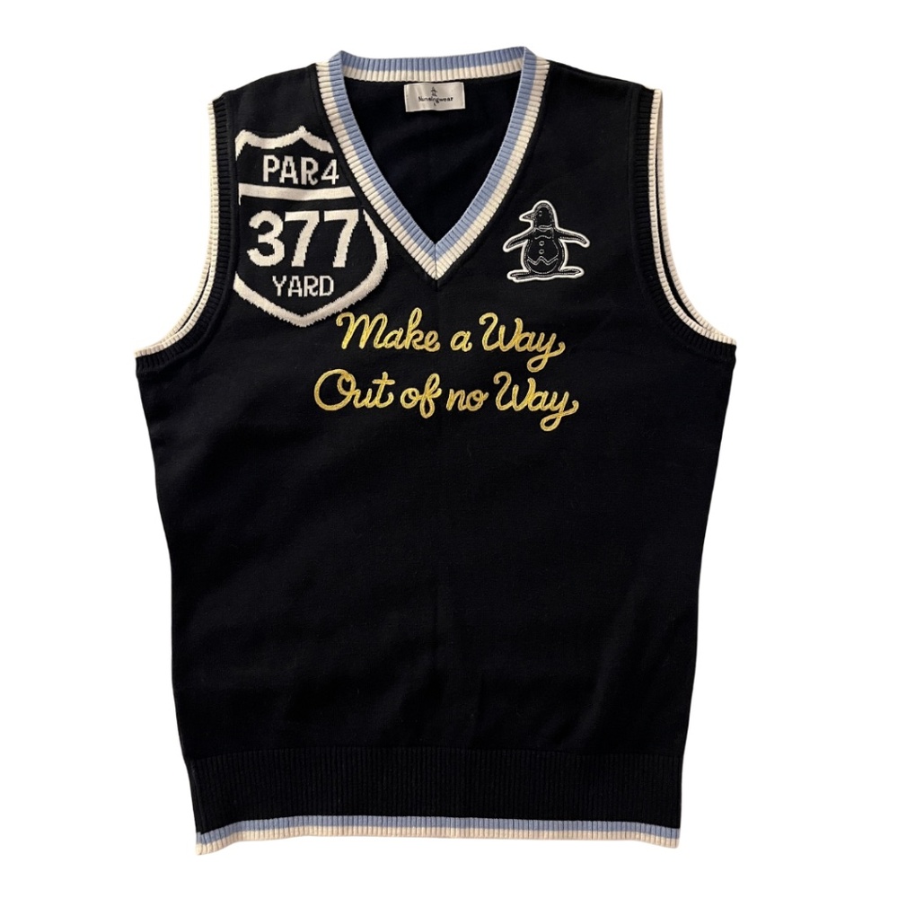 Black V-Neck Sweater Vest with Embroidered Details